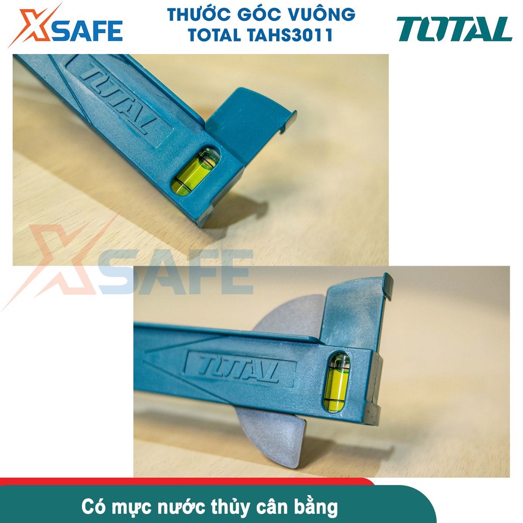 Thước góc vuông TOTAL TAHS3011 chiều dài 300mm, nhựa PC và sợi thủy tinh, có mực nước thủy cân bằng, hệ đo mét và inch