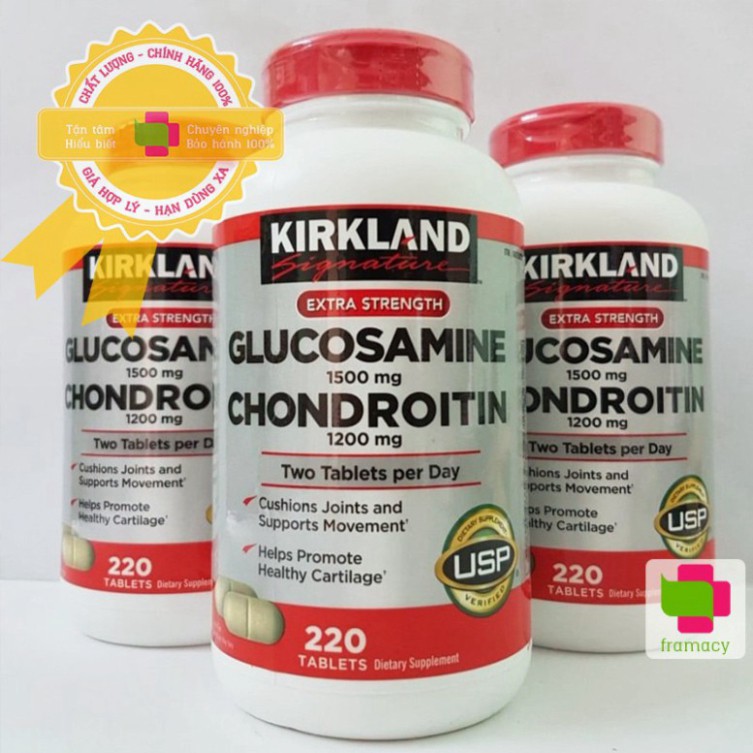 GIẢM GIÁ 30% Viên uống Kirkland Glucosamine 1500mg & Chondroitin 1200mg, Mỹ (220v) bổ xương khớp cho người trên 18 tuổi 