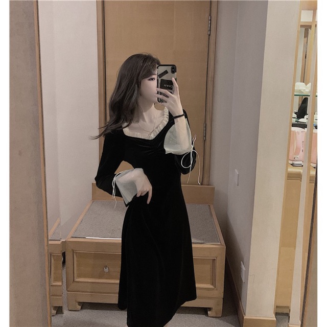 Đầm nhung đen phối thắt nơ siêu sang chảnh kèm ảnh thật👑👑 | BigBuy360 - bigbuy360.vn
