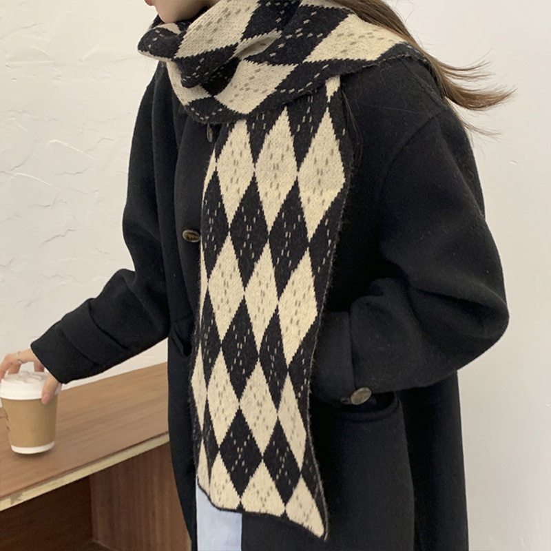 Khăn Choàng Cổ Giữ Ấm Mùa Đông In Họa Tiết Lưới Kim Cương