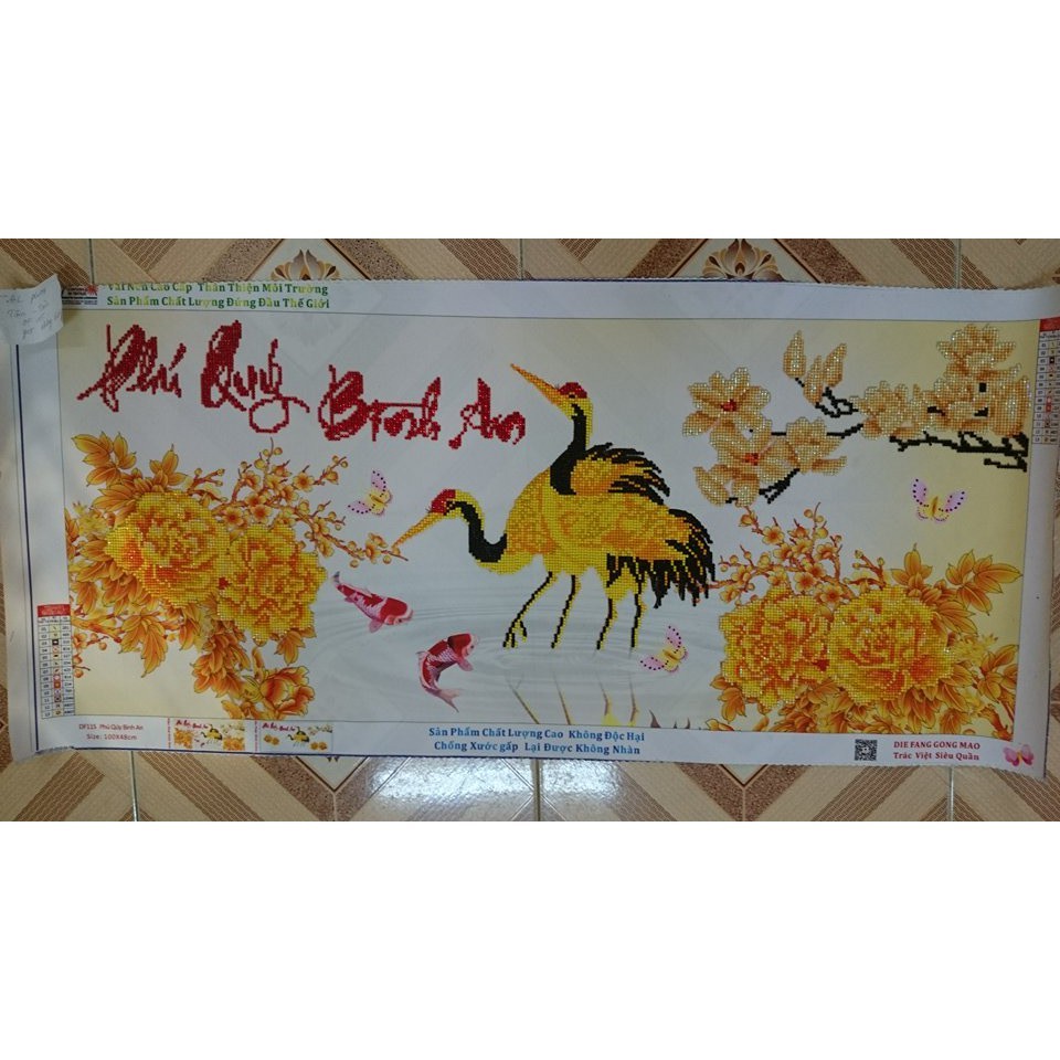 Tranh Đính Đá PHÚ QUÝ BÌNH AN (ĐÁ ABC CAO CẤP). Kích Thước: 1m x 48cm