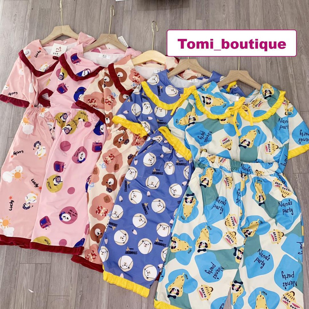 Bộ đồ ngủ nữ cộc tay cổ bèo mùa hè hình cute - TOMI BOUTIQUE