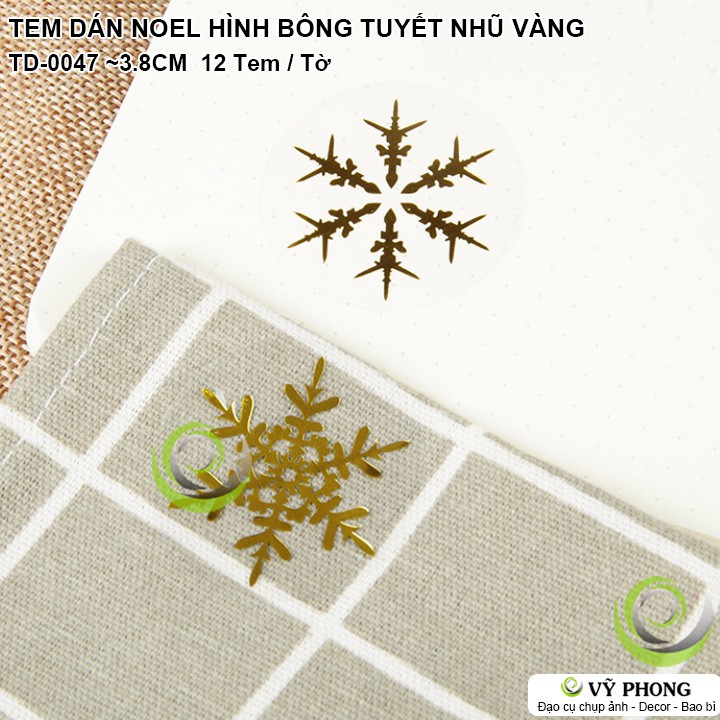 TEM DÁN STICKER NHÃN DÁN NOEL GIÁNG SINH HÌNH BÔNG TUYẾT NHŨ VÀNG TRANG TRÍ NIÊM PHONG BAO BÌ HỘP TD-0047