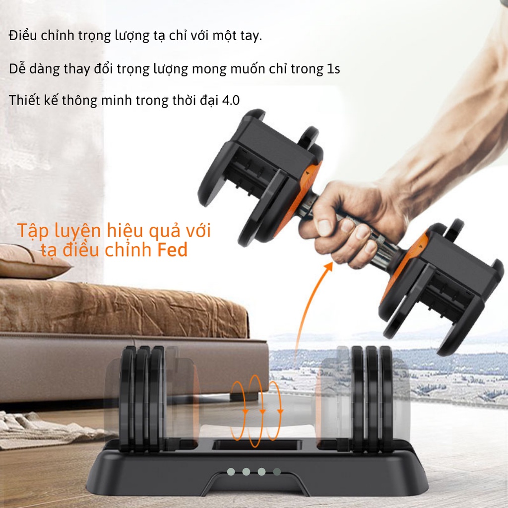 Bộ tạ gang mạ Niken Tạ Tay Điều Chỉnh Đa Năng Cao Cấp 20KG - 10KG/tay FED-8026 (Bảo hành 12 tháng)