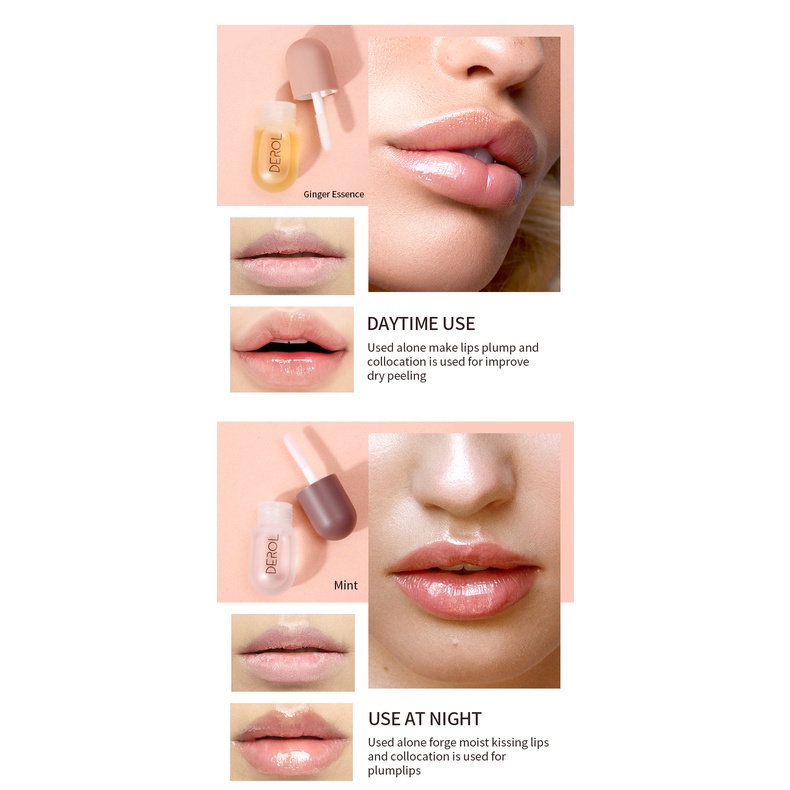 Set 2 son bóng DEROL chiết xuất gừng và bạc hà giúp môi căng mọng