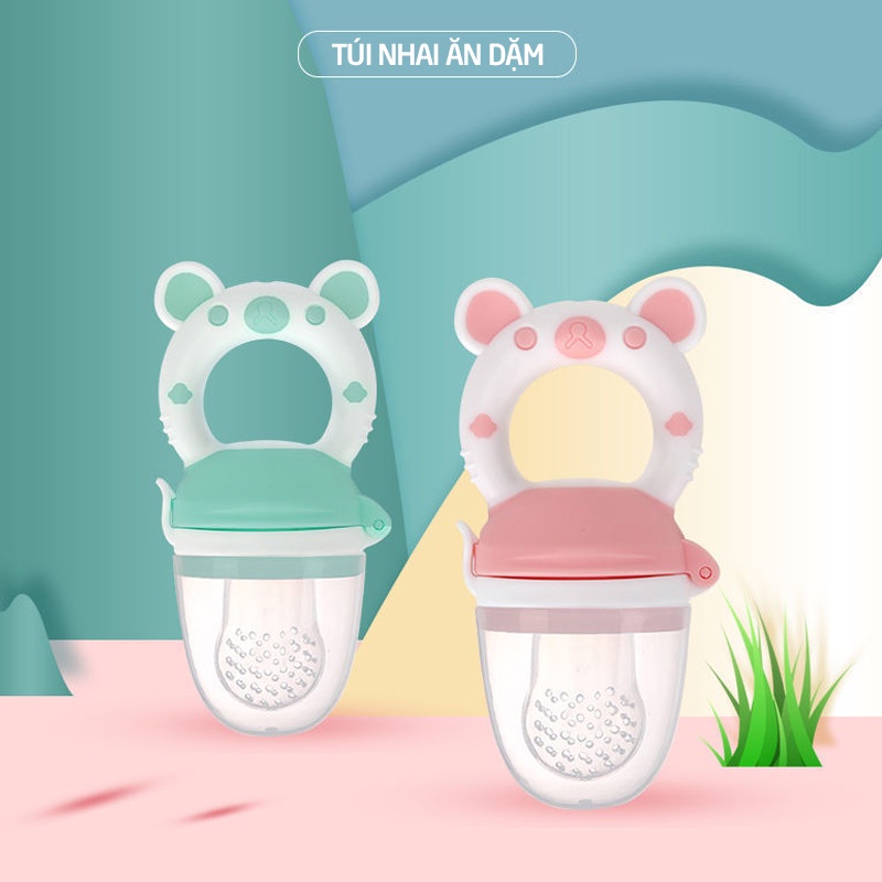 Trọn bộ túi nhai ăn dặm 3 núm size S M L Silicon chính hãng Babuu chống hóc cho bé ăn dặm