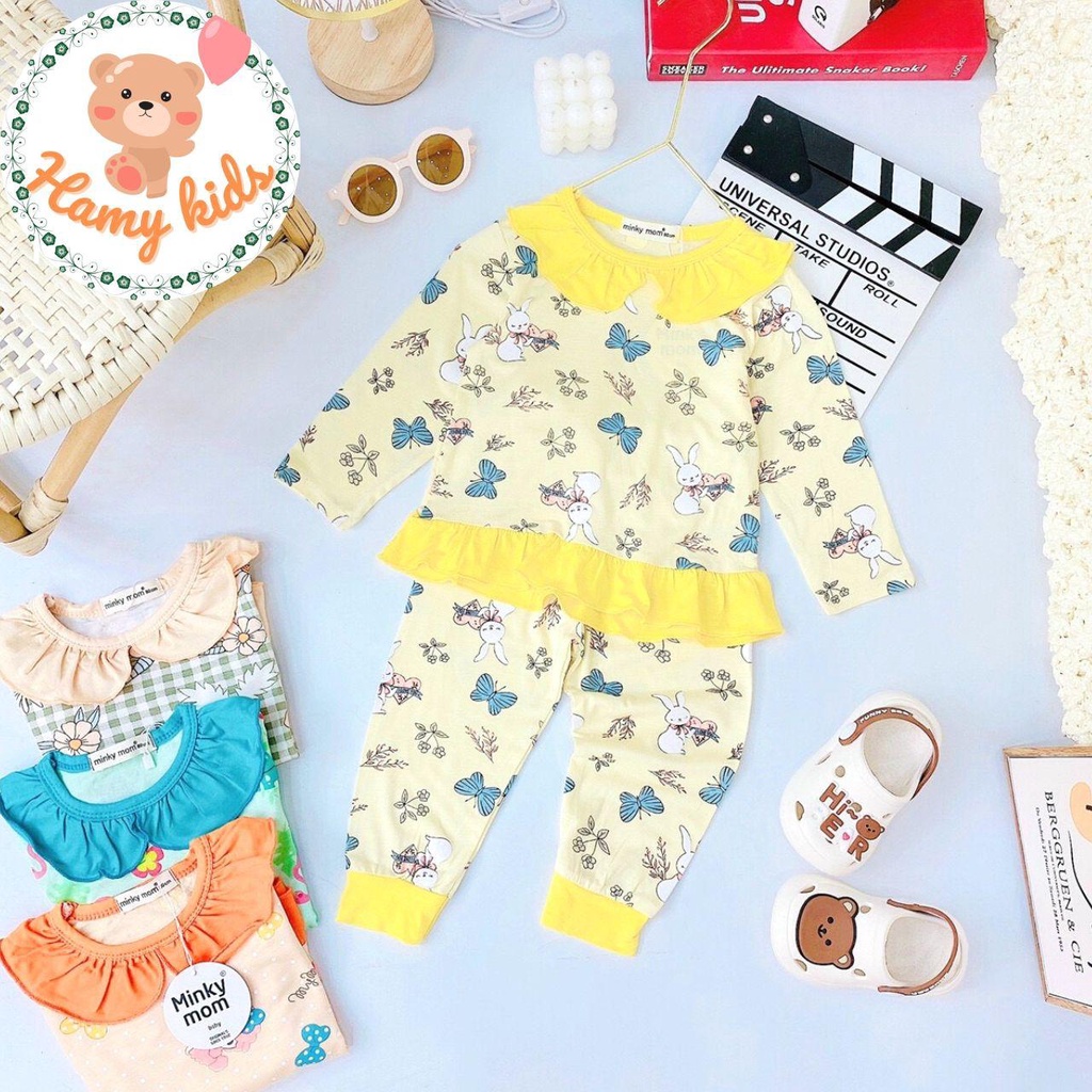 Bộ Dài Tay Minky Mom Chính Hãng Bé Gái Vải Thun Lạnh Hoa Văn Cute Cho Bé 0-5 Tuổi Dưới 20kg - Hamykids