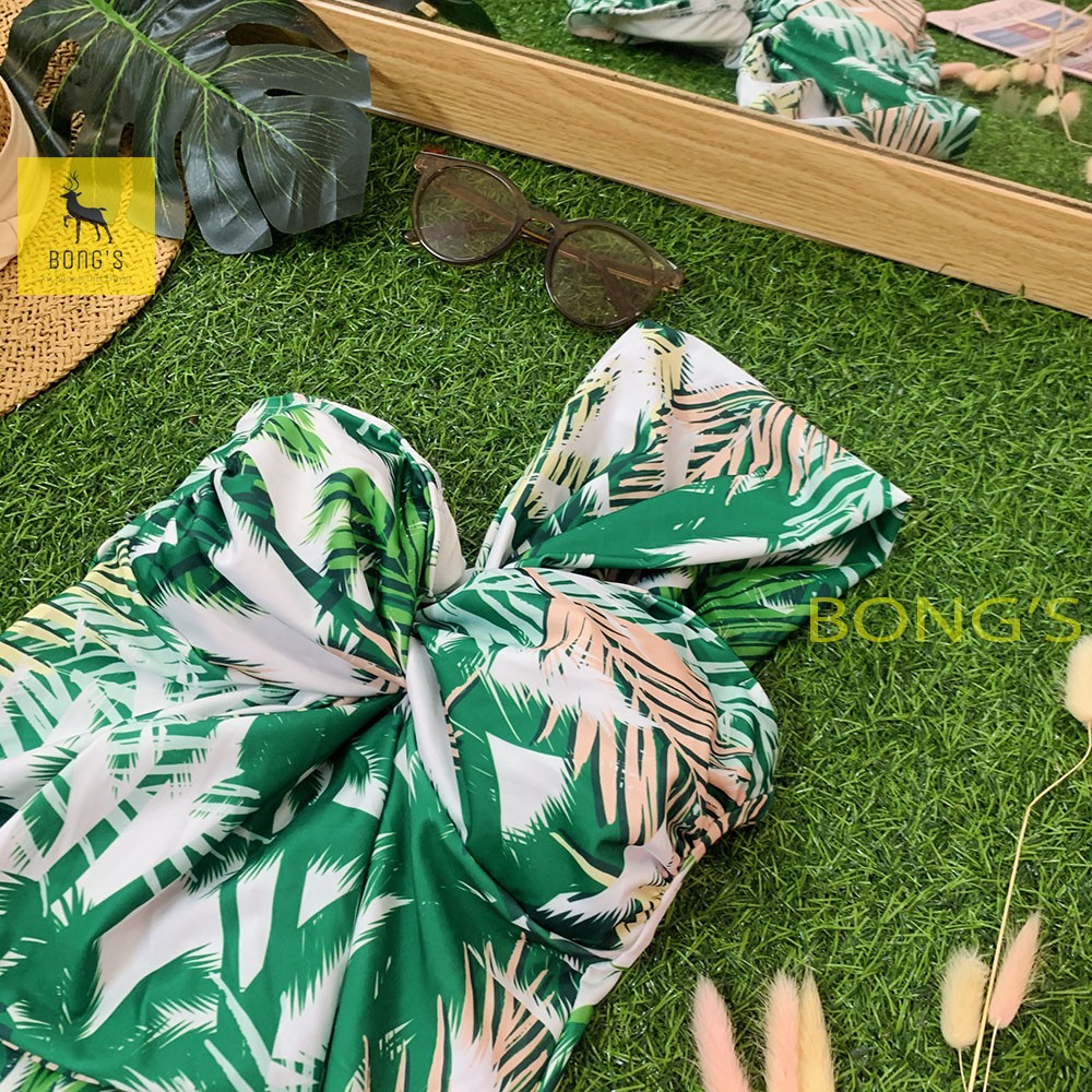 Bikini 1 mảnh - Bikini họa tiết lá lệch vai phong cách Hàn Quốc (Ảnh thật) | BigBuy360 - bigbuy360.vn