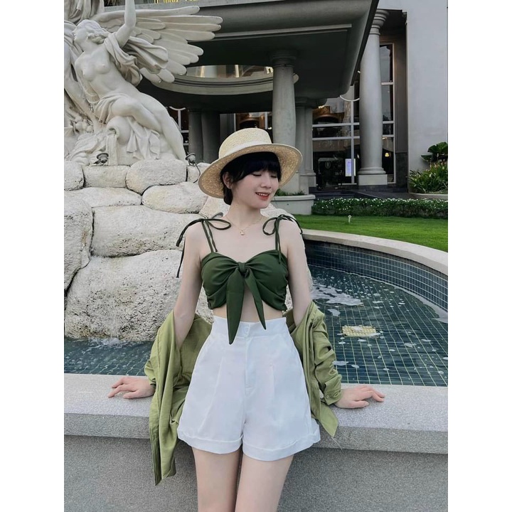 Set 3 món áo crop 2 dây kèm áo khoác cá tính, năng động, trẻ trung