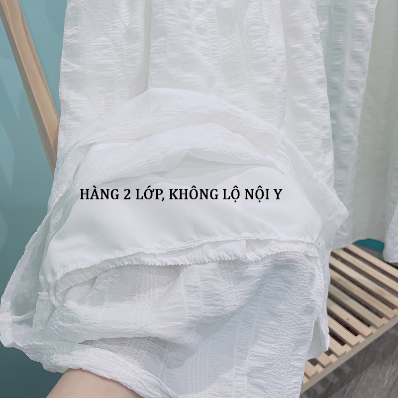 Đầm trắng nữ tiểu thư cổ vuông tay bồng dự tiệc HV023, đầm maxi dáng dài babydoll nơ eo 2 lớp | WebRaoVat - webraovat.net.vn