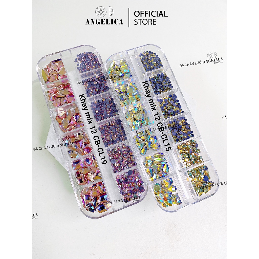 Khay 520v Đá Chân Lưới Mix Đá Chân Bằng Đính Nail Trắng Trang Trí Móng ANGELICA CBCL