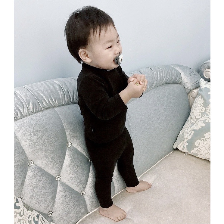 Bộ quần áo trẻ em giữ nhiệt thu đông cổ lọ MinkymonBaby chất liệu nỉ ép dày dặn cao cấp mềm mại cho bé