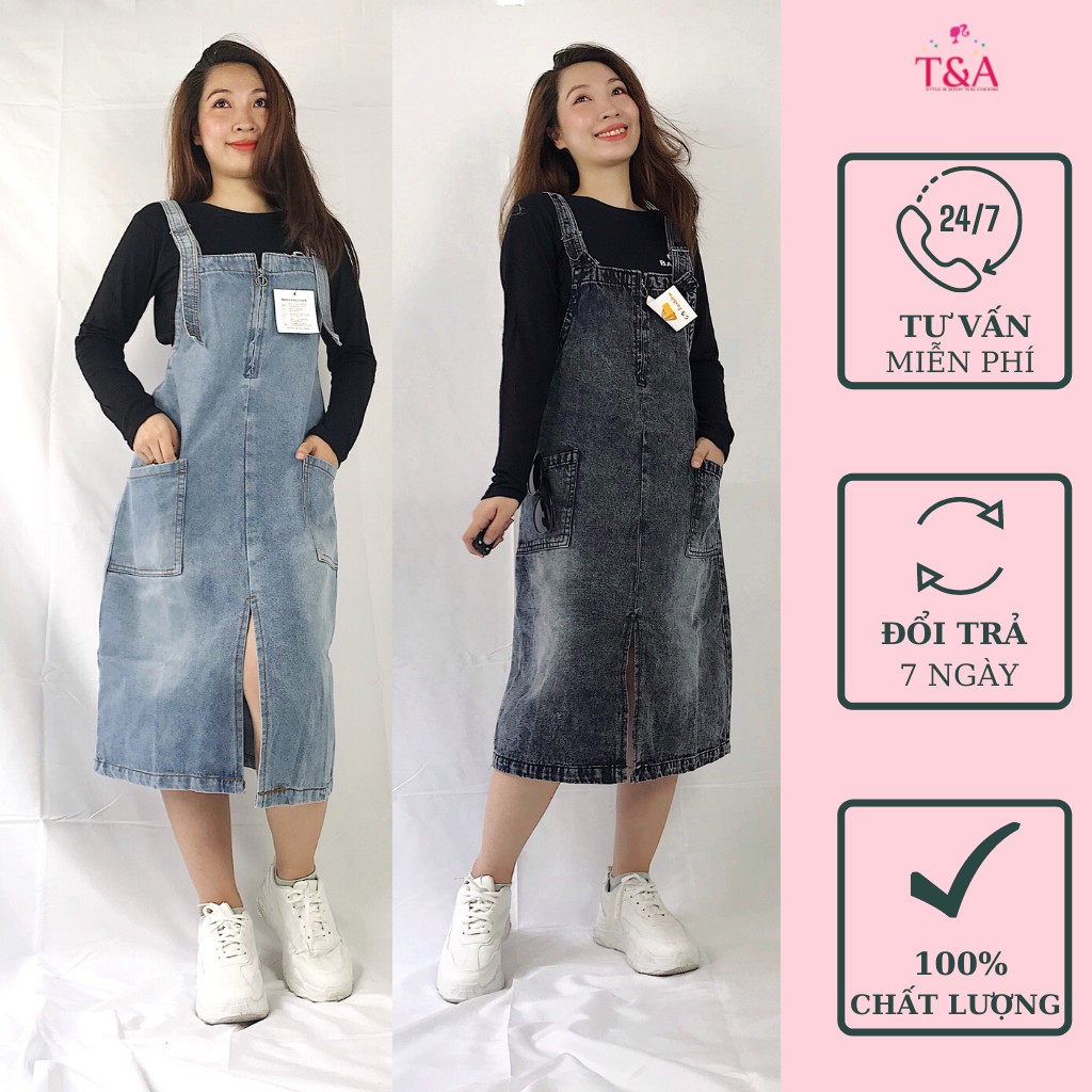 Yếm Váy Jeans Nữ Chất Bò Phối 2 Túi Trước Kèm Dây Kéo Mang Phong Cách Hàn Quốc 2021 Tashopvn - 516