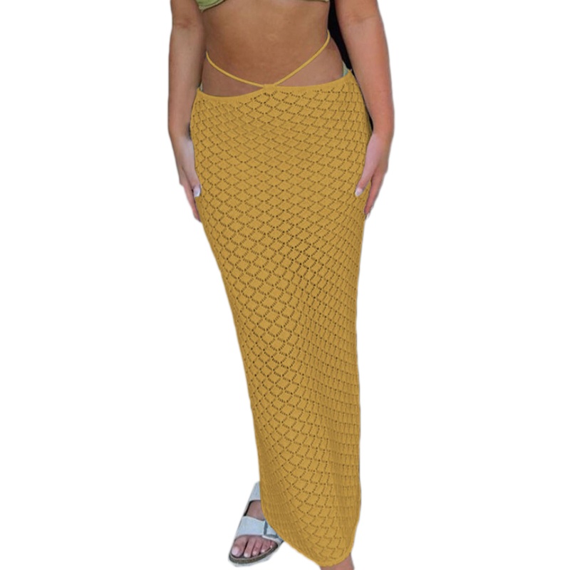 Chân Váy Maxi Đan Len Đuôi Cá Lưng Thấp Màu Trơn Thiết Kế Khoét Lỗ Thời Trang Mùa Hè Quyến Rũ Cho Nữ