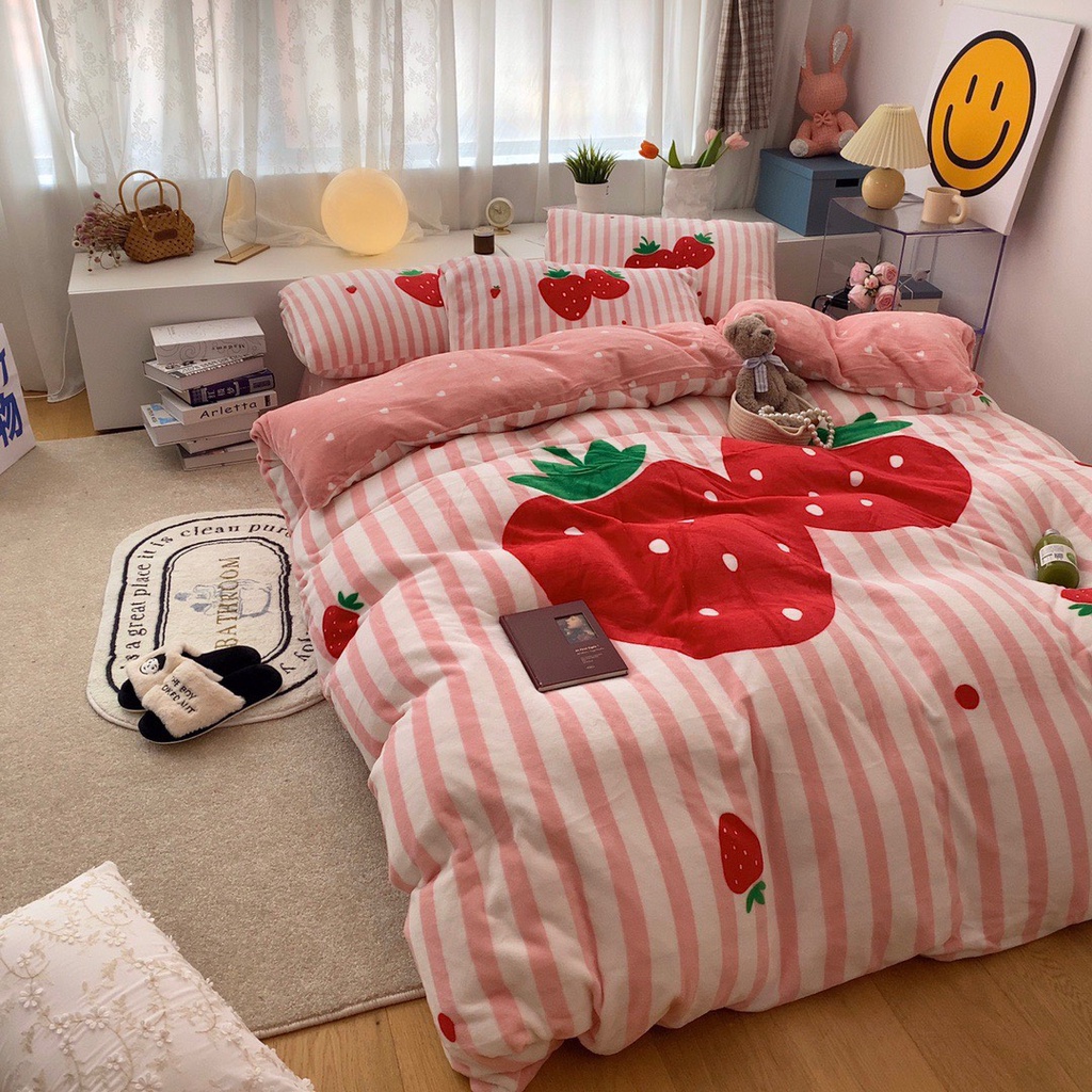 Bộ Chăn Ga Nỉ Nhung 5D Mịn Hoạ Tiết Cho Bé