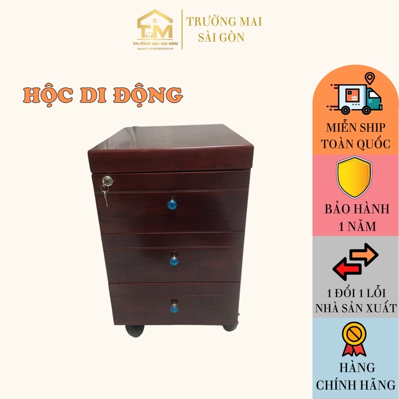 hộc tủ mini đựng đồ văn phòng di động Chất gỗ Mdf chống ẩm 3 kéo có khoá an toàn hiện đại Trường Mai