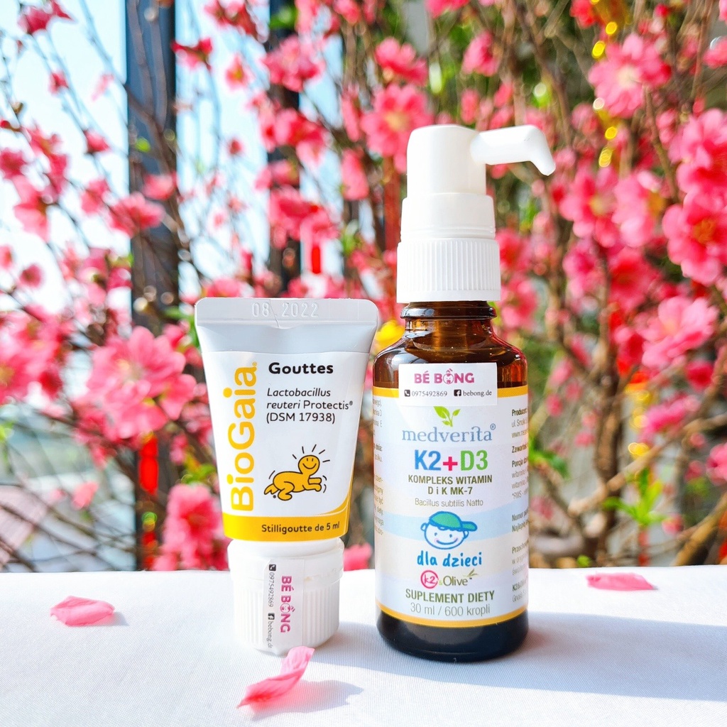 Combo D3K2 Medverita và men vi sinh Biogaia Pháp 5ml