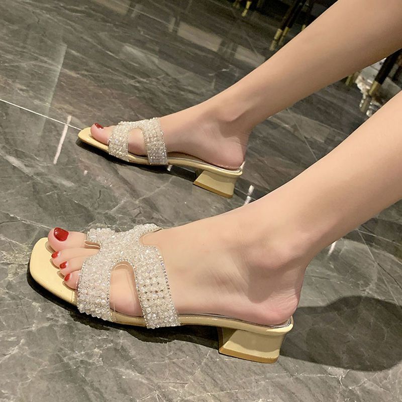 Dép Cao Gót Đính Hạt Ngọc Trai Thời Trang Mùa Hè 2022