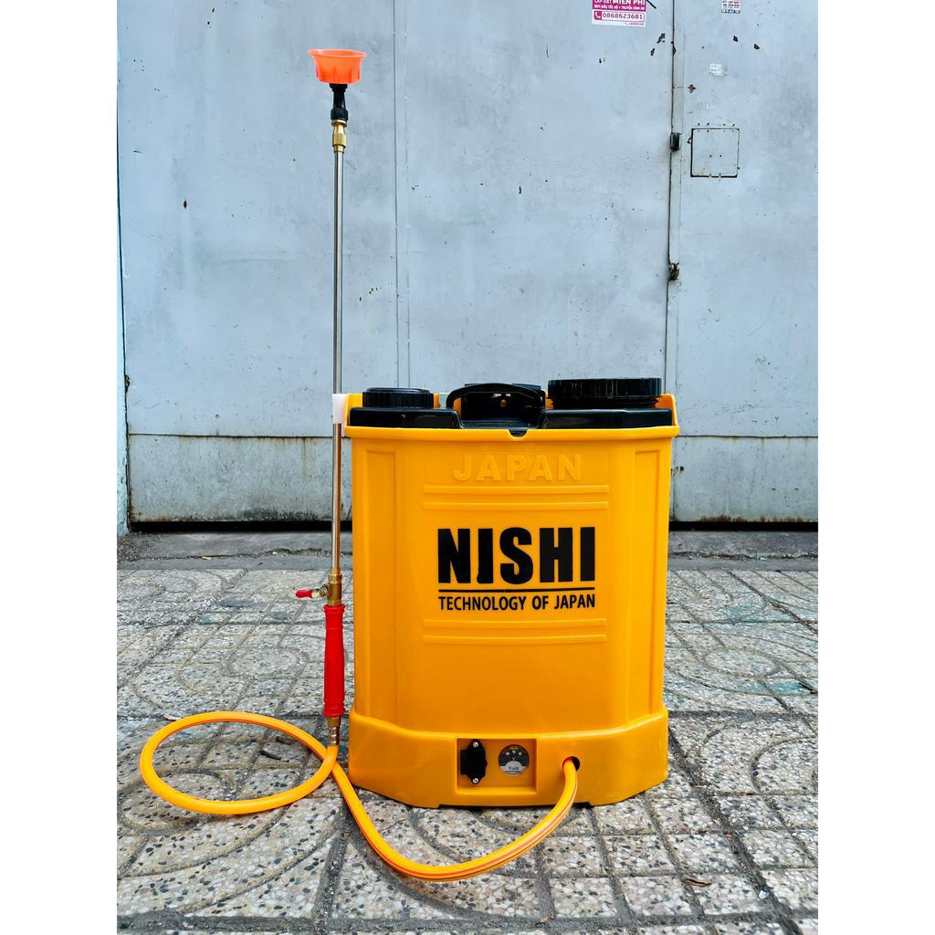 Bình xịt điện 2 bơm,binh phun xịt trừ sâu bằng điện NISHI 20L 12V 12AH. Hàng chất lượng. Bh 6T