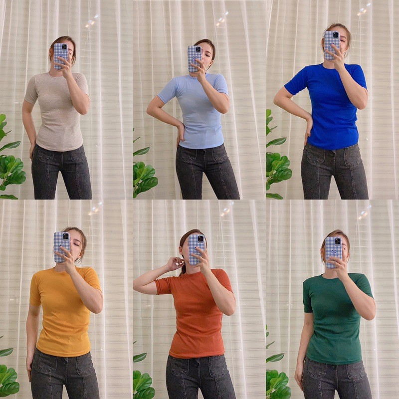 CỔ TRÒN CHUẨN XỊN CO GIÃN - ÁO THUN CROP TRƠN ÔM BODY - CỔ TRÒN TAY NGẮN
