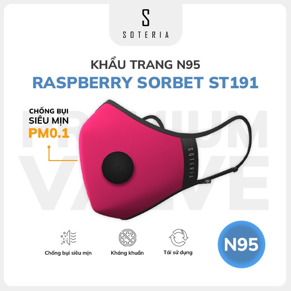 Khẩu trang thời trang SOTERIA Raspberry Sorbet ST191 - N95 lọc hơn 99% bụi mịn 0.1 micro - Size S,M,L