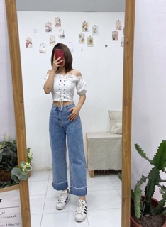 Áo croptop trễ vai đan dây - A579