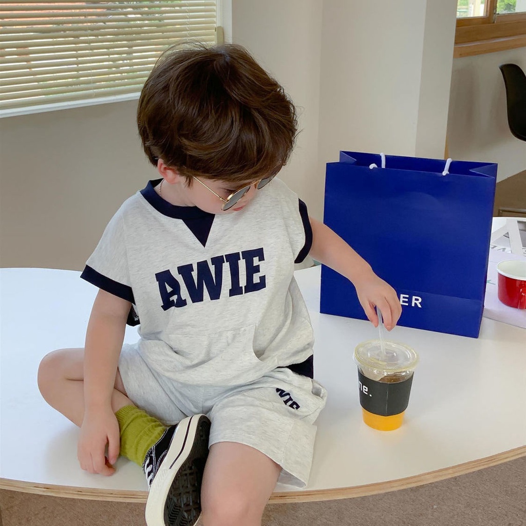 Set Áo Thun Ngắn Tay Và Quần Short Phong Cách Hàn Quốc Thời Trang Mùa Hè Cho Bé Trai