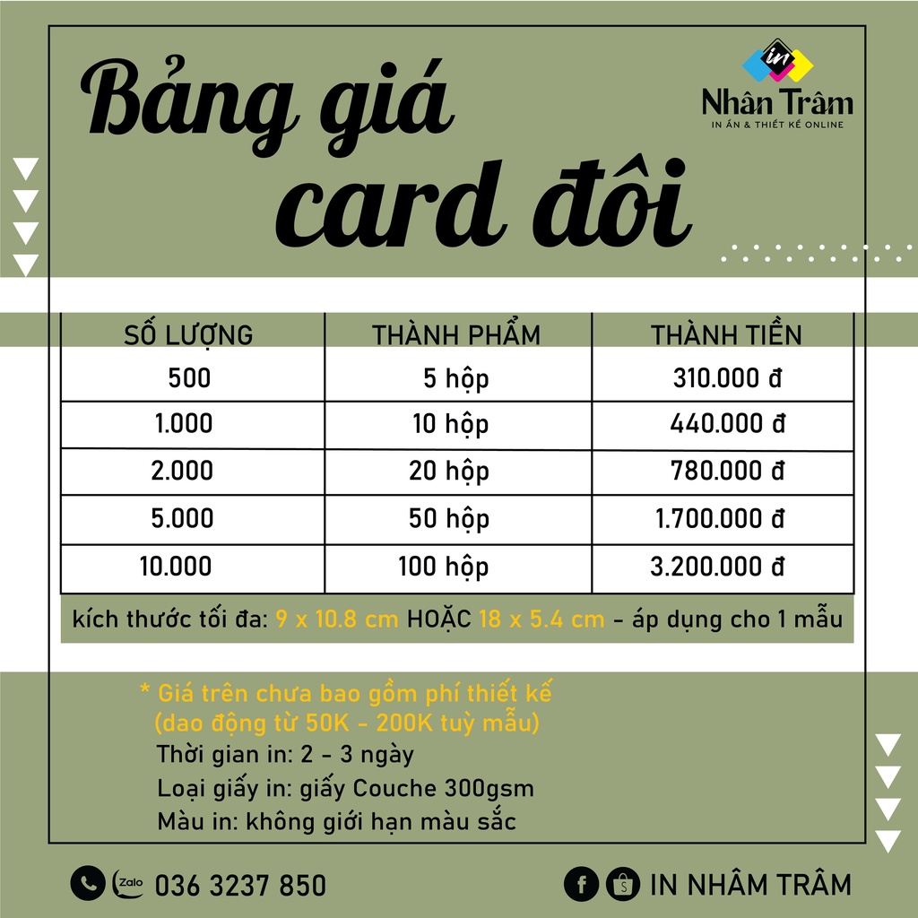 IN 1000 card đôi / voucher / phiếu liệu trình / lưu ý phun xăm