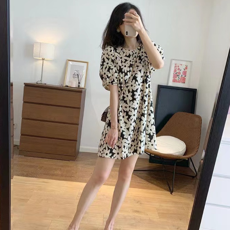 Đầm hoa PERTY tay phồng ngắn thiết kế mới thời trang mùa hè theo phong cách Hàn Quốc cho nữ
