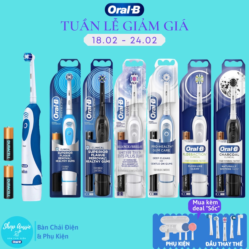 Bàn Chải Pin Oral-B Clinical - Nhều loại đầu - Dùng Pin AA - Hẹn giờ 2 phút