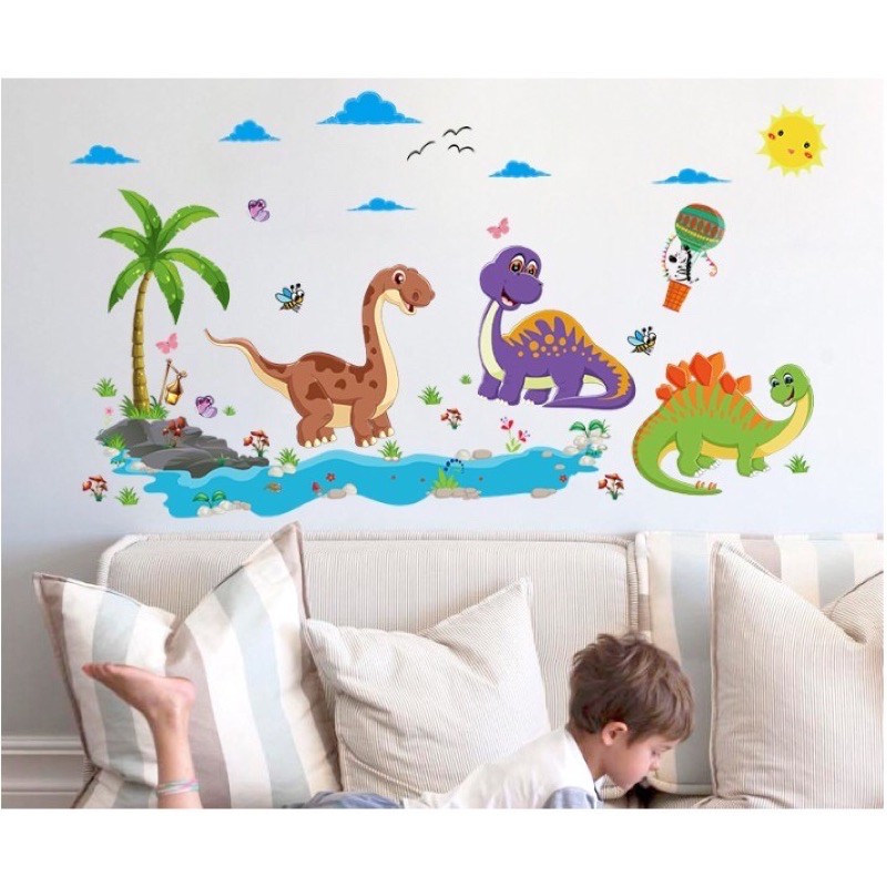 DECAL DÁN TƯỜNG FREESHIP Decal Trang Trí Phòng Bé Khu Rừng Khủng Long
