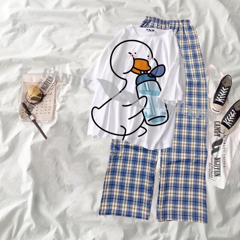 Sét bộ áo nam nữ quần kẻ Unisex Full Form to, rộng rãi, thoải mái, NHIỀU MẪU HOT, đồ bộ hoạt hình Freesize DVGIT FASHION