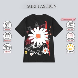 Áo thun nữ ngắn tay cổ tròn form rộng in hình Hoa cúc (NELLY)