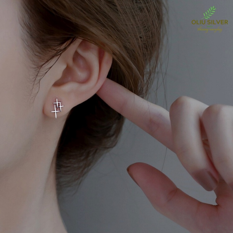 Bông Tai Bạc Thái S925 Retro Cross Star Ngôi Sao Trẻ Trung Cá Tính | Khuyên Tai Nữ Trang Sức Bạc Thời Trang