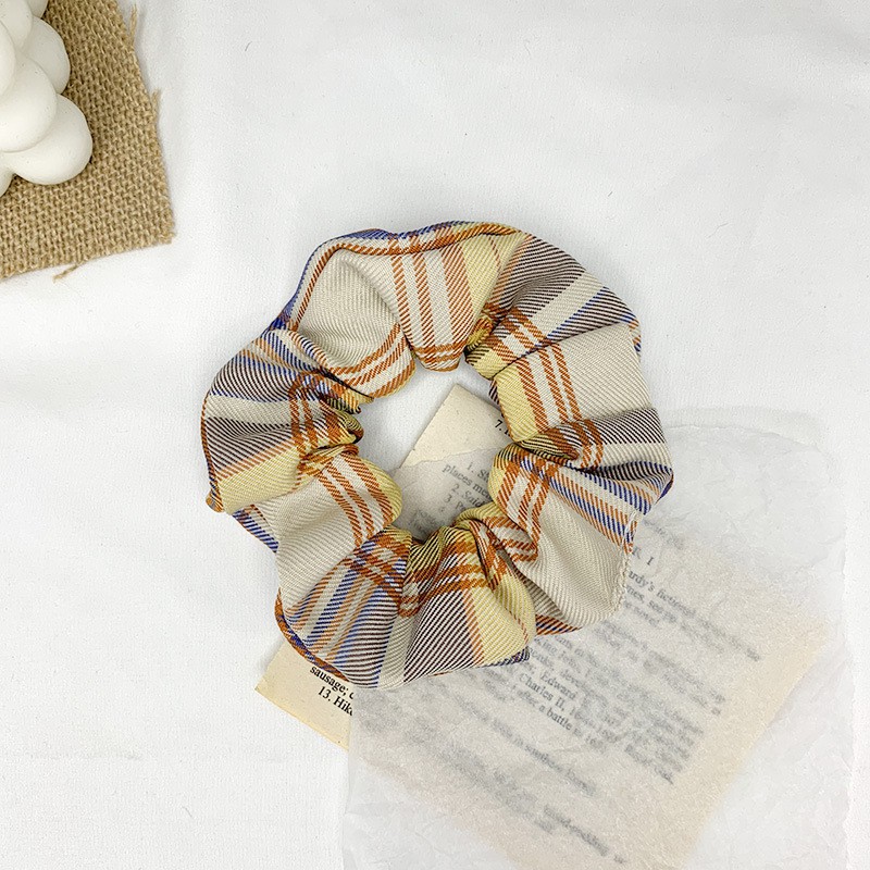 Cột tóc vải scrunchie phong cách cô gái biển xanh ngọt ngào - Dây buộc tóc họa tiết kẻ sọc caro