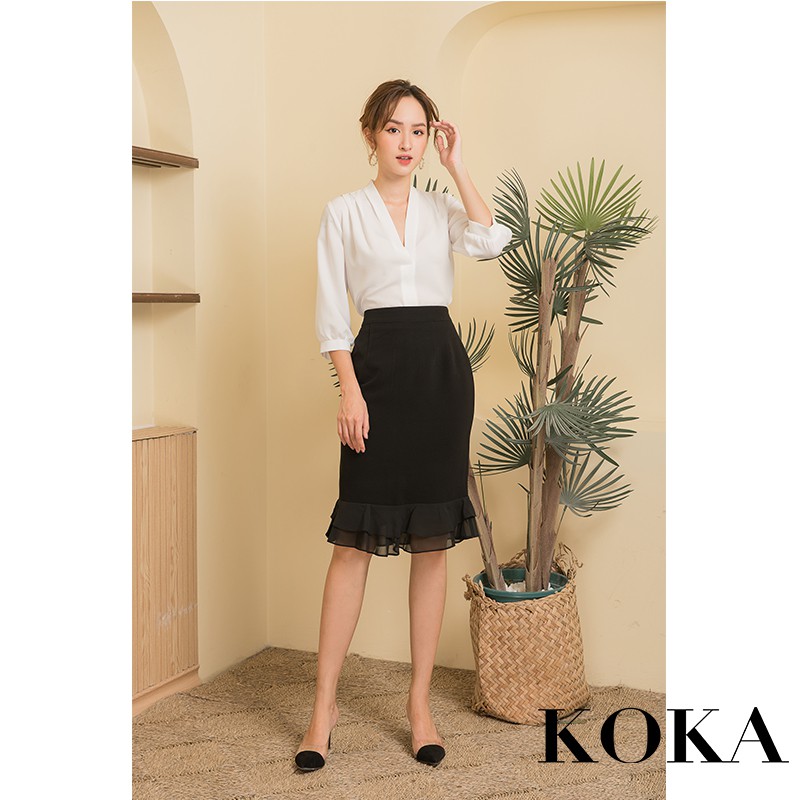 KOKA Design Áo sơ mi cổ tim tay lỡ KOKA AO0090