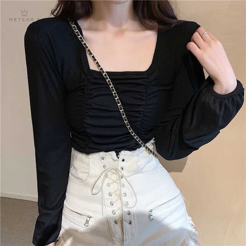 Áo thun dài tay cổ vuông thời trang Hàn Quốc dành cho nữ