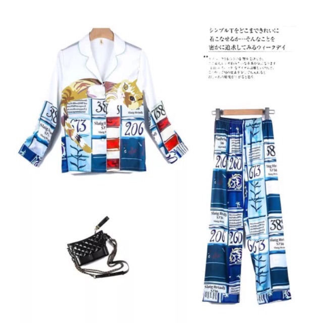 Pijama 3D hình con mèo / đồ bộ ngủ lụa satin cao cấp