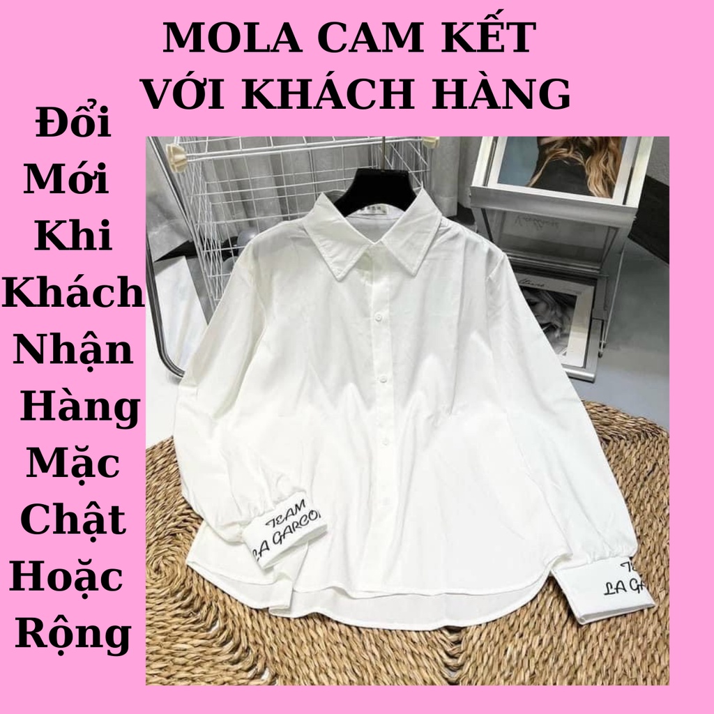 Áo Sơ Mi Phối GiLe Trắng MOLA Form Rộng Dài Tay Thêu Chữ Kiểu Tay Bo Phồng Dáng Dài Phong Cách Hàn Quốc Mix Kèm áo Gile | BigBuy360 - bigbuy360.vn