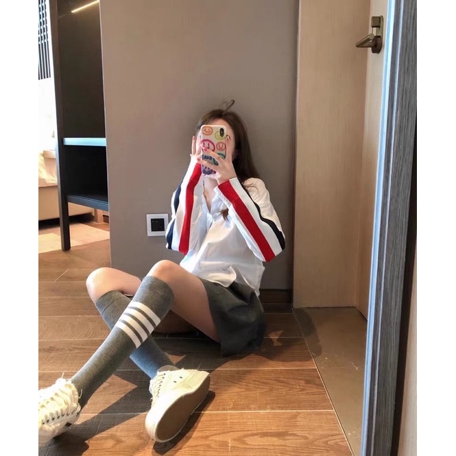 Áo sơ mi Thom Browne nữ kẻ lưng cao cấp