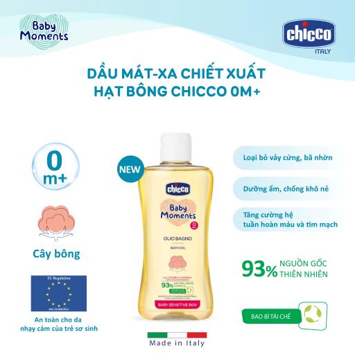 Dầu mát xa cho bé từ sơ sinh chiết xuất hạt bông Chicco 200ml