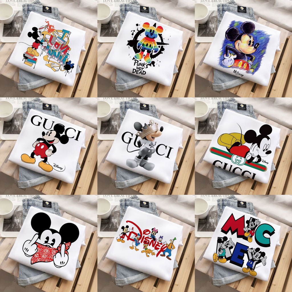 Áo Thun Thể Thao Tay Ngắn Dáng Rộng In Hình Chuột Mickey Disney Cho Nam Nữ