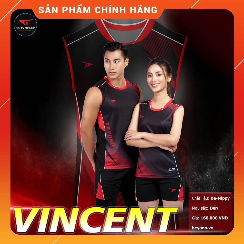 Quần Áo Bóng Chuyền Sát Nách Beyono Vincent Nam Nữ, thấm hút mồ hôi, thoáng mát - Đen