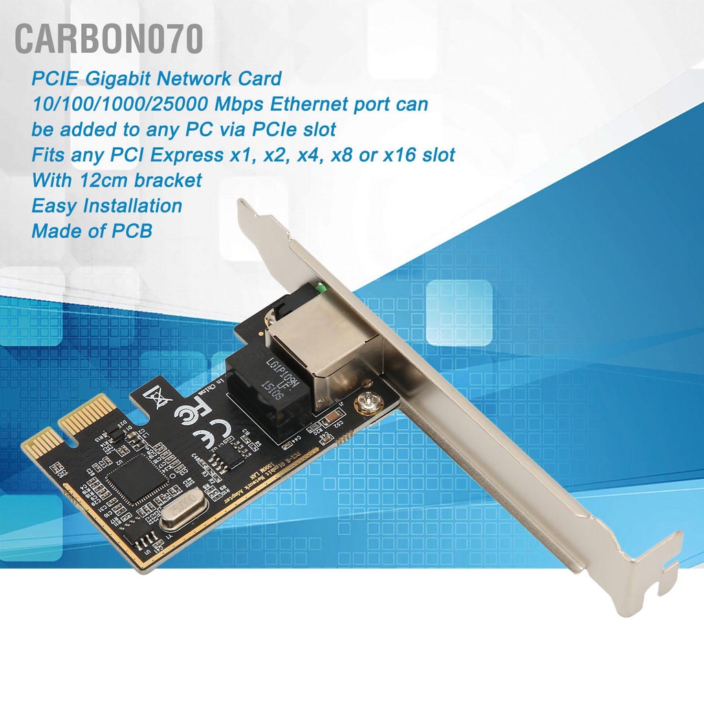 Carbon070 Card mạng PCIE Gigabit 10/100/1000/25000 Mbps RJ45 LAN Ethernet với giá đỡ 12cm