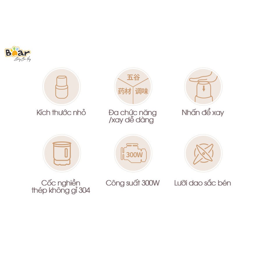 Máy Xay Bột Gạo - Hạt Cà Phê - Tiêu - Ngũ Cốc Đa Năng Mini Dùng Cho Gia Đình_Chính Hãng Bear FSJ-A03D1S