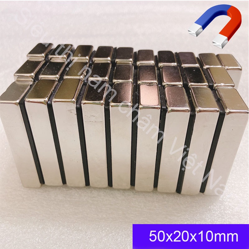 Nam châm đất hiếm 50x20x10mm phủ mạ niken N52 siêu mạnh