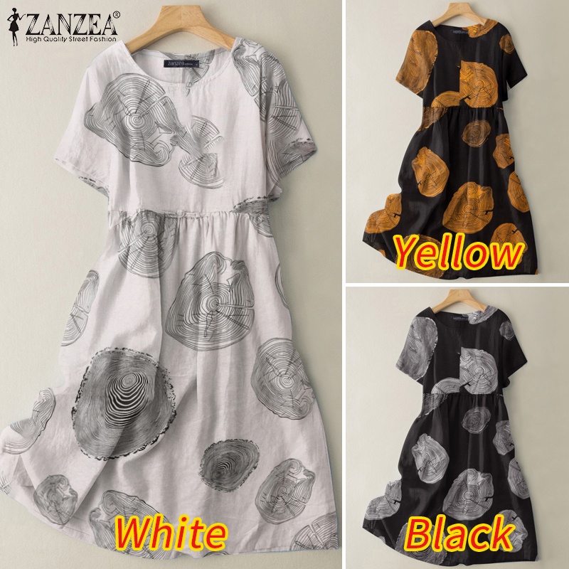 Zanzea Đầm Nữ Ngắn Tay Cổ Tròn Form Rộng Thời Trang Hàn