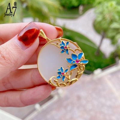 Vòng cổ Bạc S925 A7 Mặt Khảm Đá Ngọc Bích Không Phai Màu Thanh Lịch Làm Quà Tặng Cho Người Già