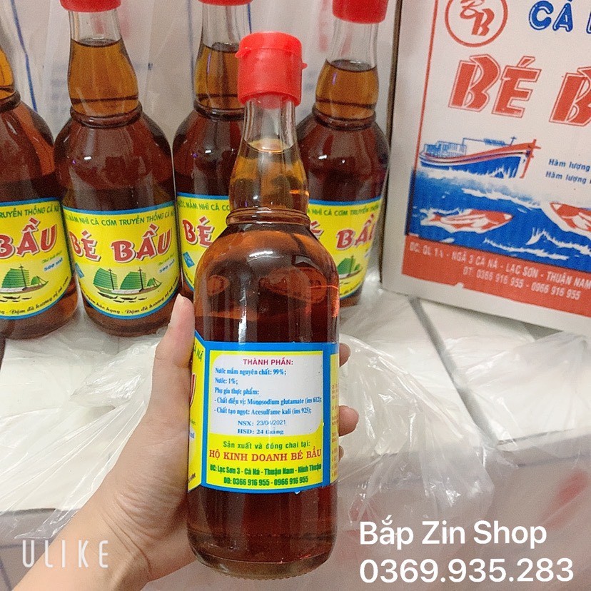 Nước mắm nhĩ cá cơm truyền thống Cà Ná Bé Bầu loại đặc biệt 1 thùng 6 chai 500ml