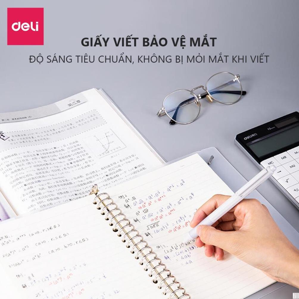 Combo sổ còng sắt và lõi giấy A5 Deli file nhựa có kèm dây rút- 240 trang - Ruột ô vuông/kẻ ngang